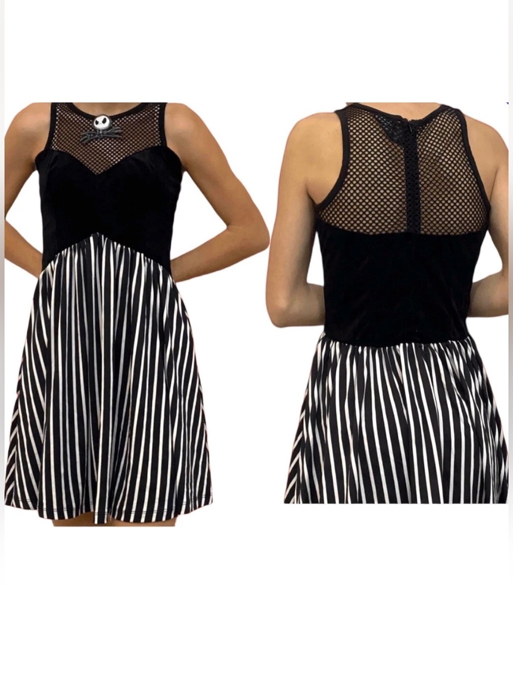Nightmare Before Christmas Jack Skellington Mesh Velvet Striped Dress Small